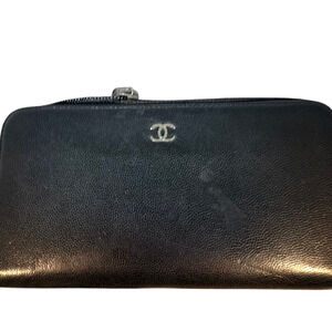 Chanel Classic Zip Around Black Caviar Leather Wallet